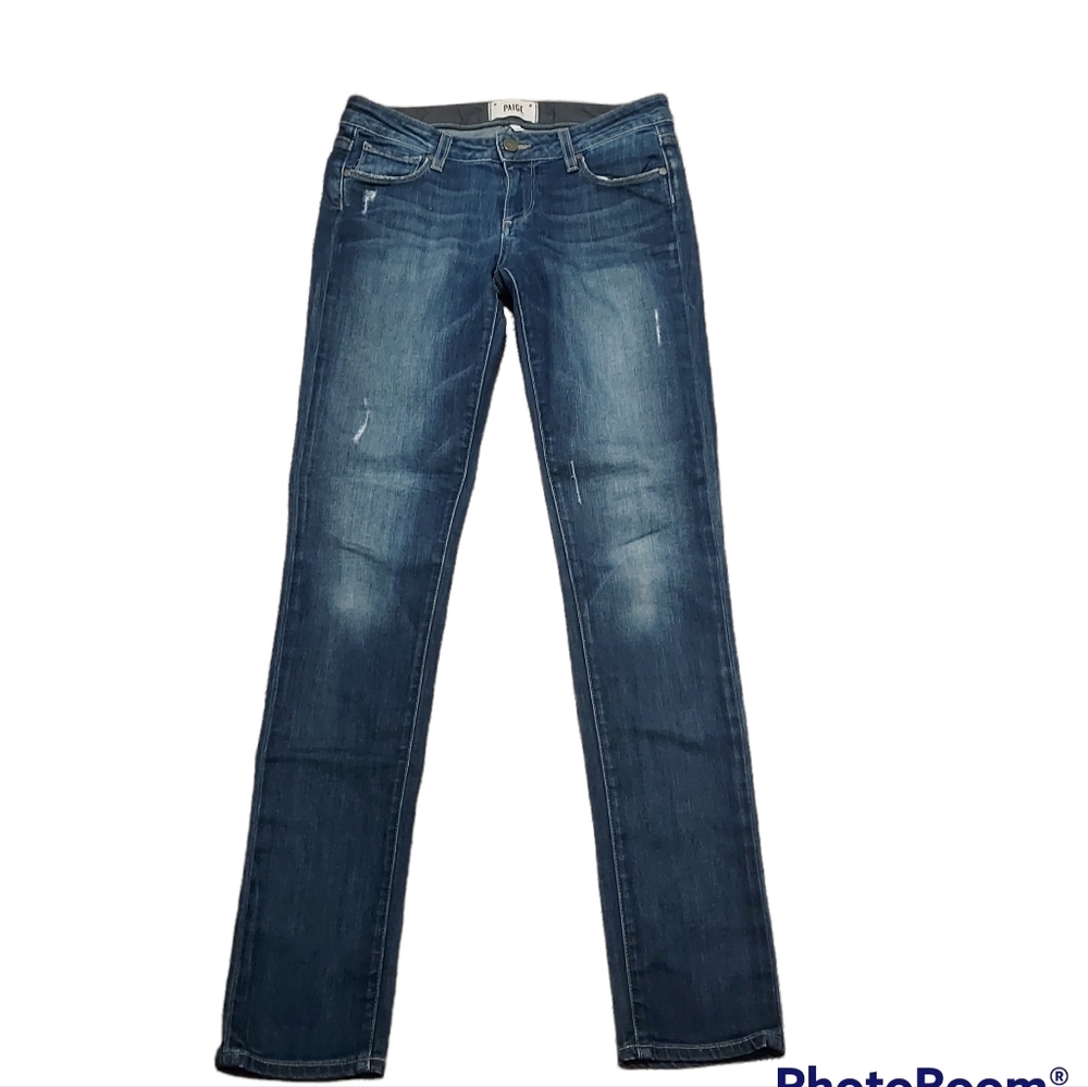 Paige Jeans 24 Jimmy Jimmy Skinny Distressed Whiskered Denim Blue Pants.…